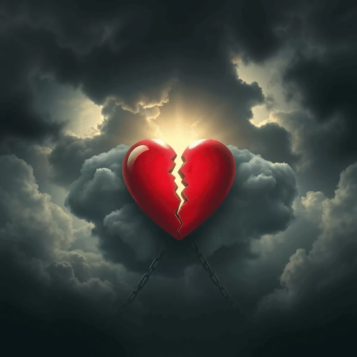 a broken heart symbol surrounded by dark cloud