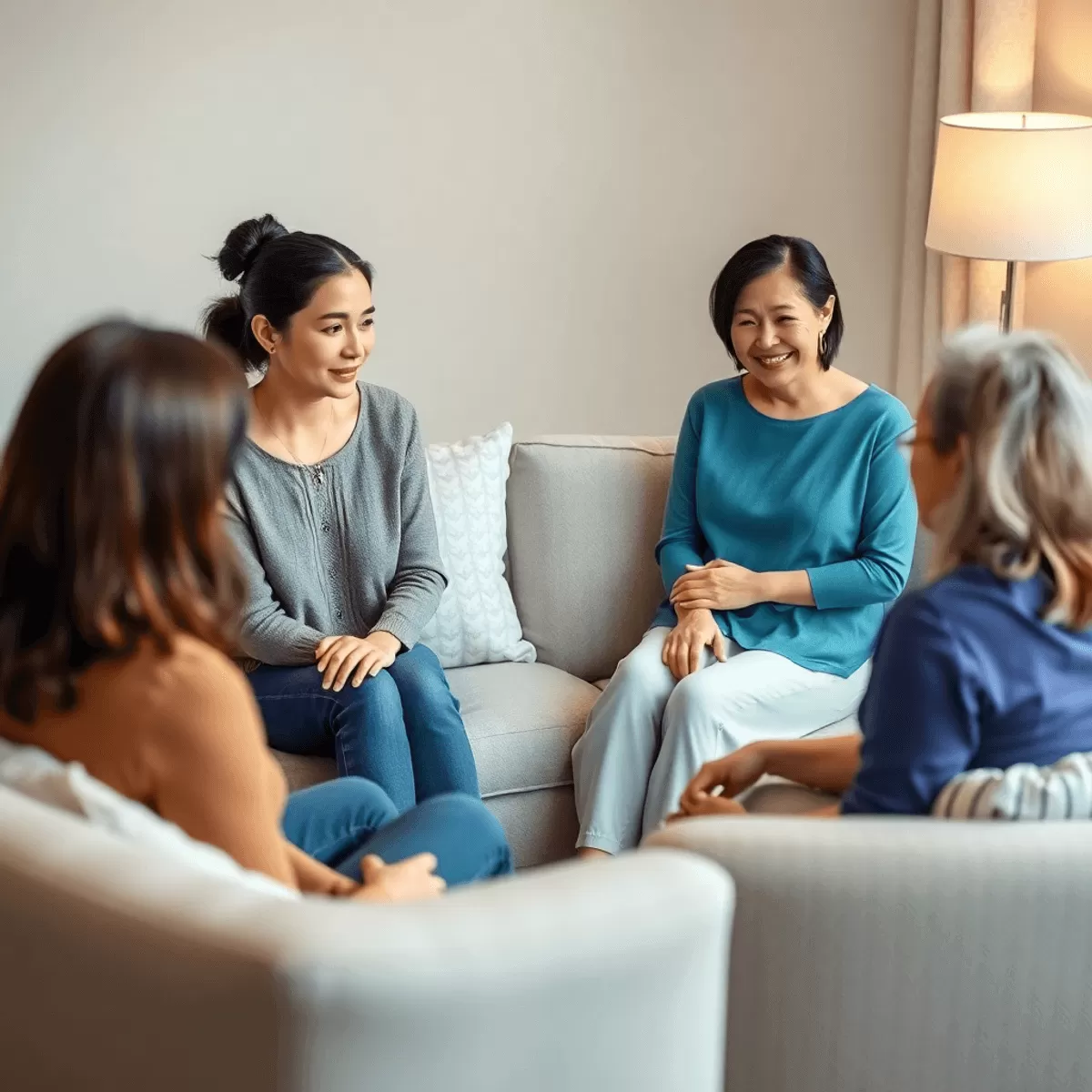 A calming therapy session with women engaged in discussion