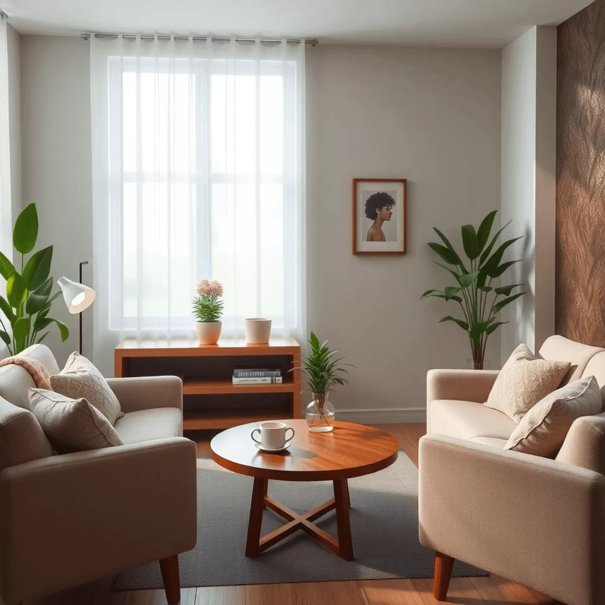 A cozy therapy room with comfortable seating