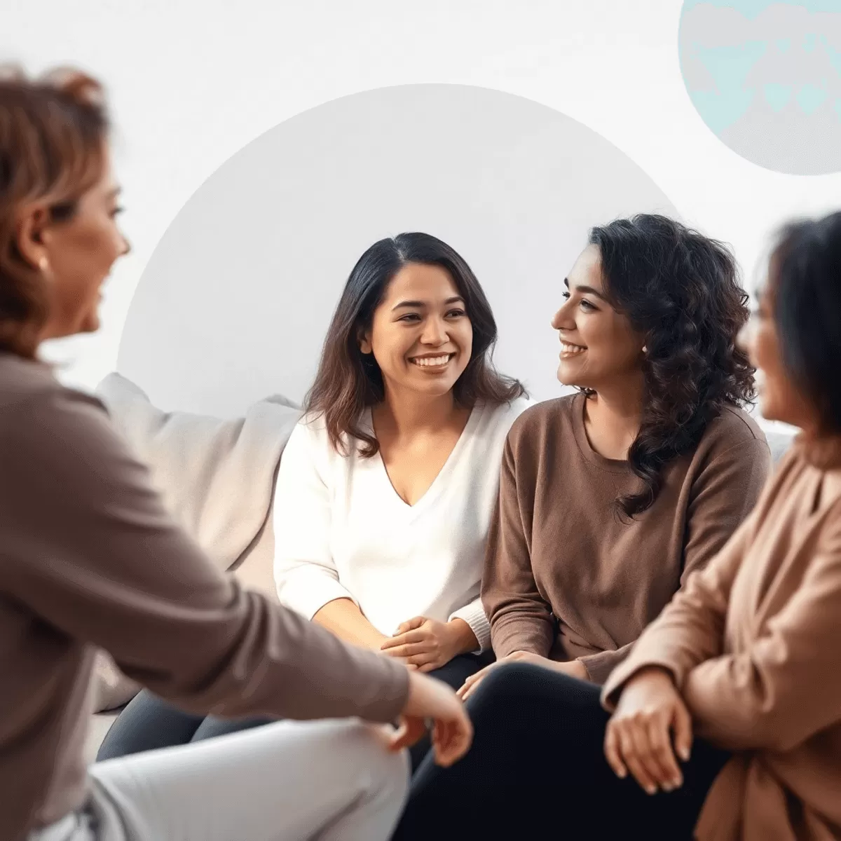 A diverse group of women during a therapy session