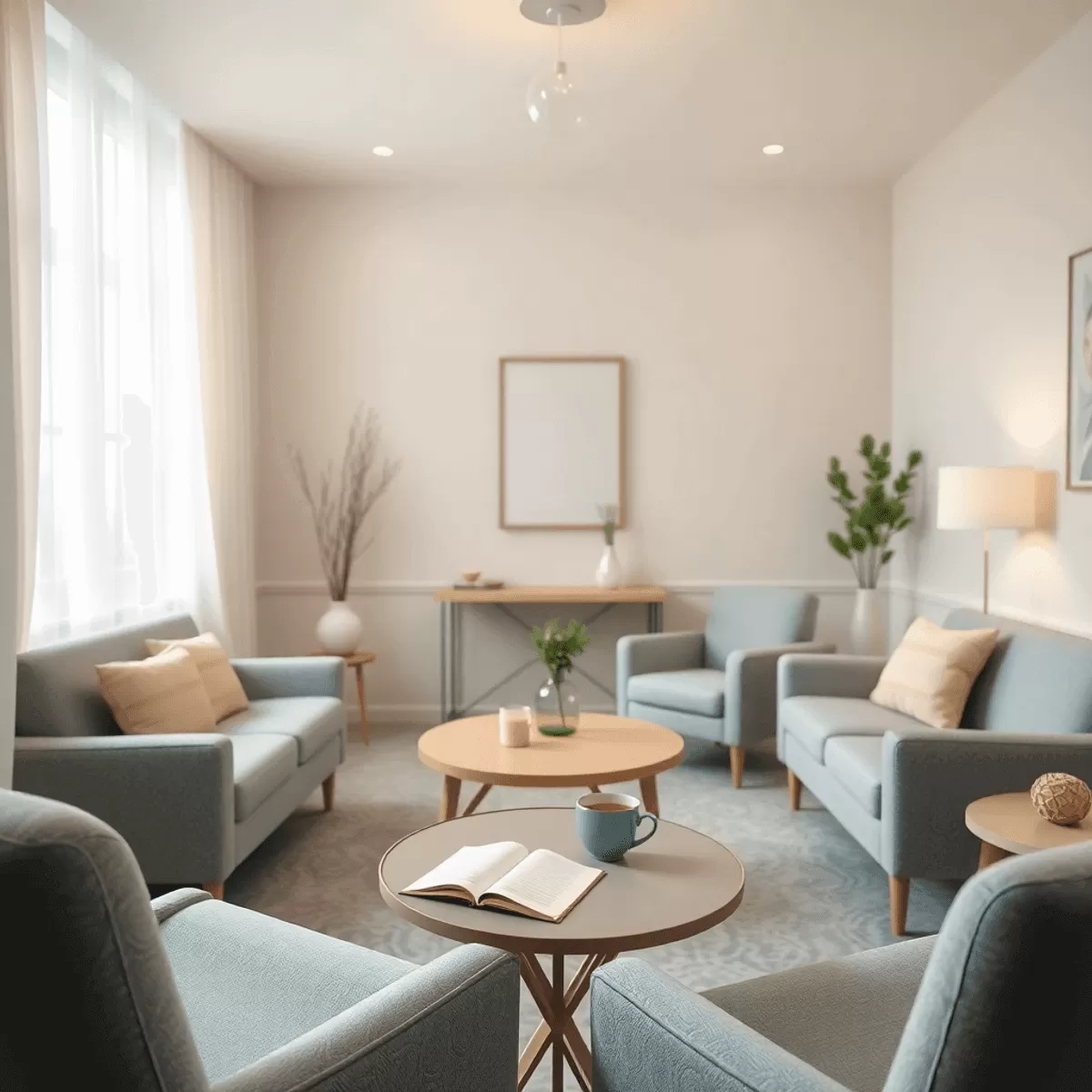 A serene therapy room with soft lighting