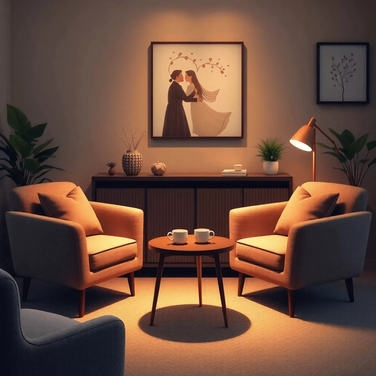 counselling room with tea cups on a small table
