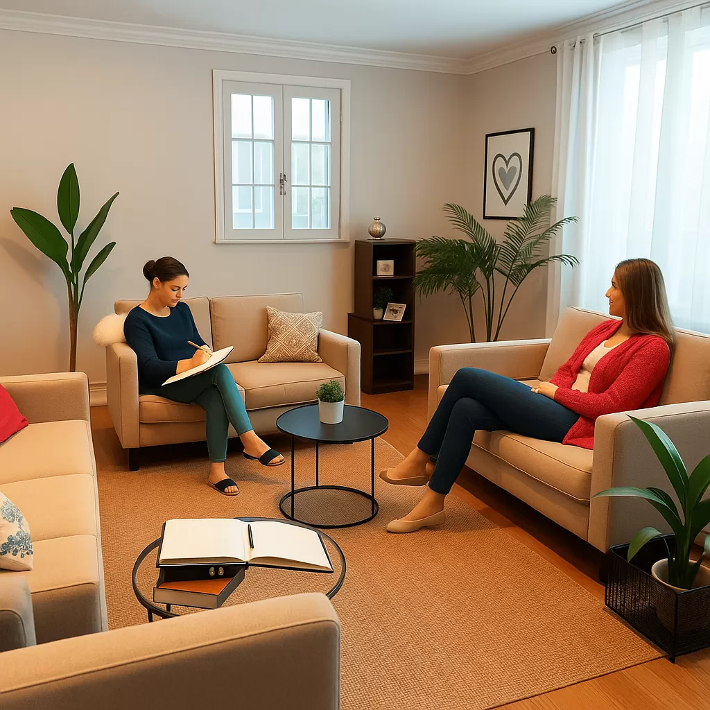 cozy therapy room with soft lighting comfortable s