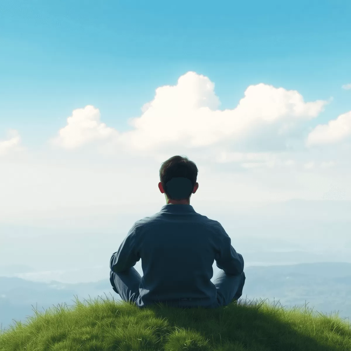 man sitting on top of a hill