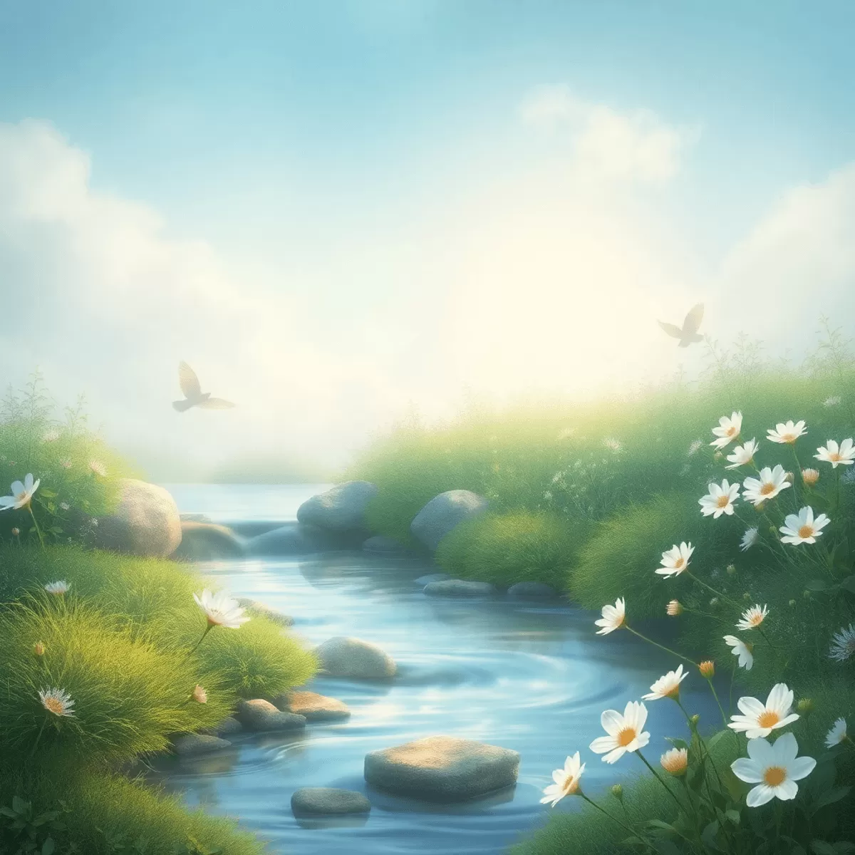 tranquil nature scene with flowing water