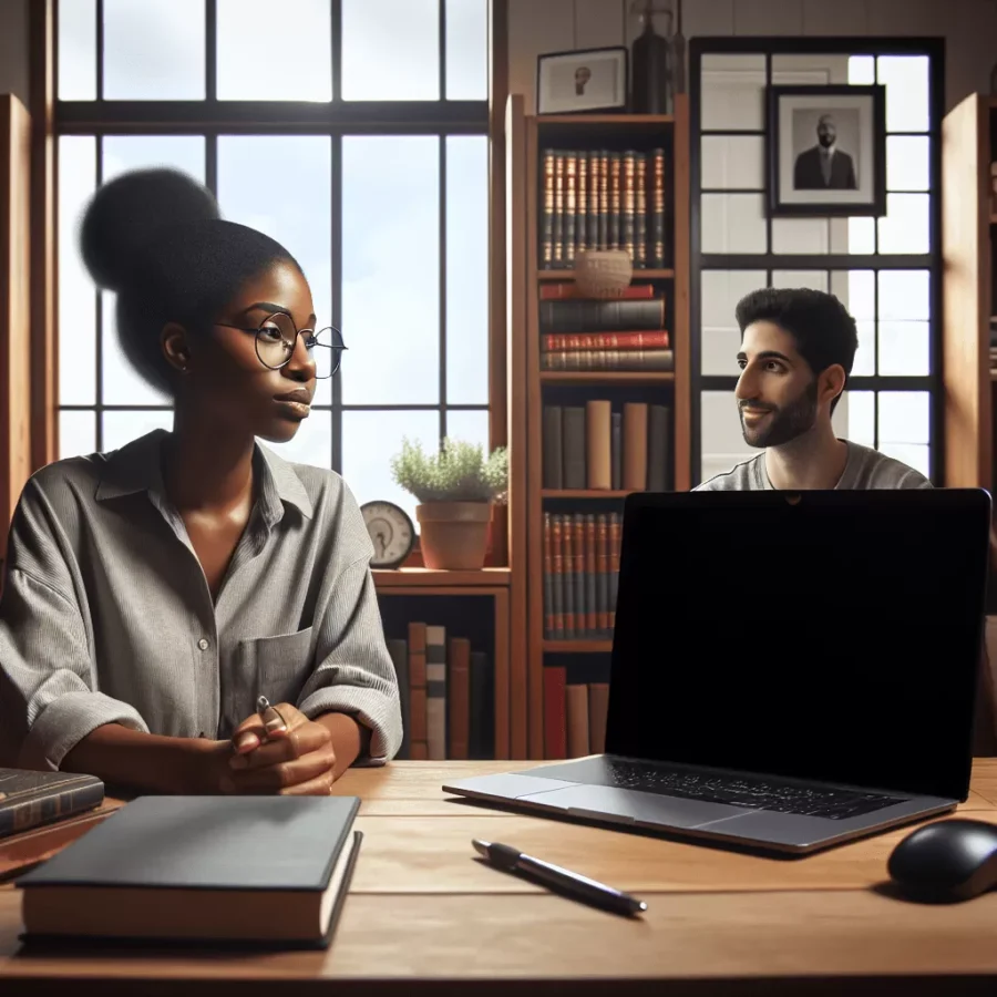 woman and man in office