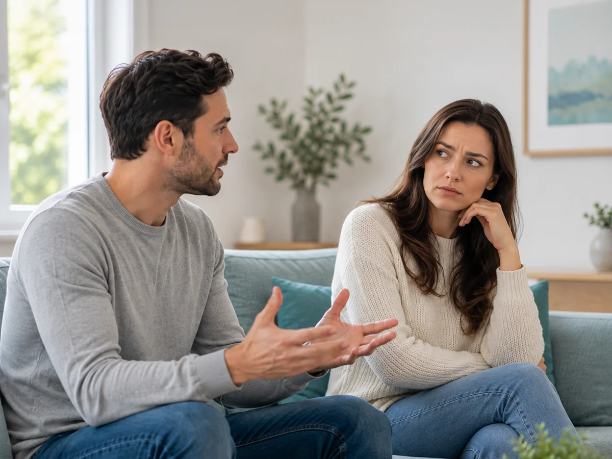 man lying to woman