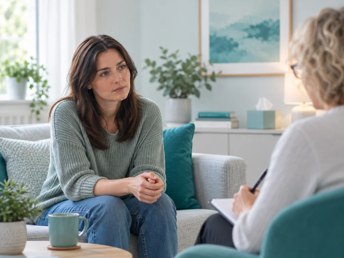woman in counselling session for mythomania