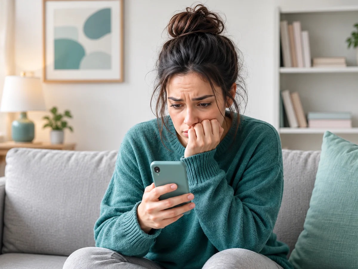 young woman with texting anxiety