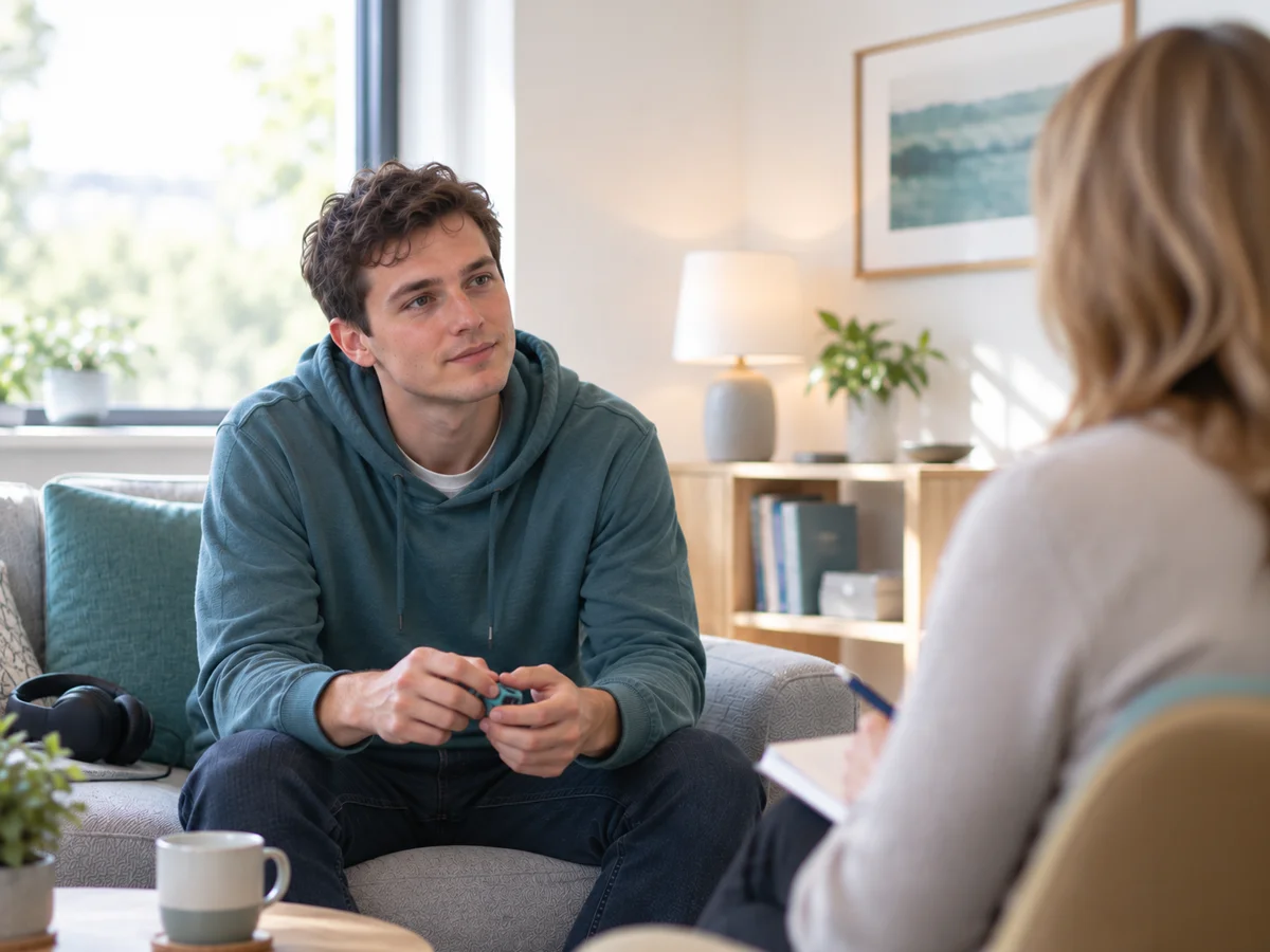 autistic man having counselling for autistic burnout