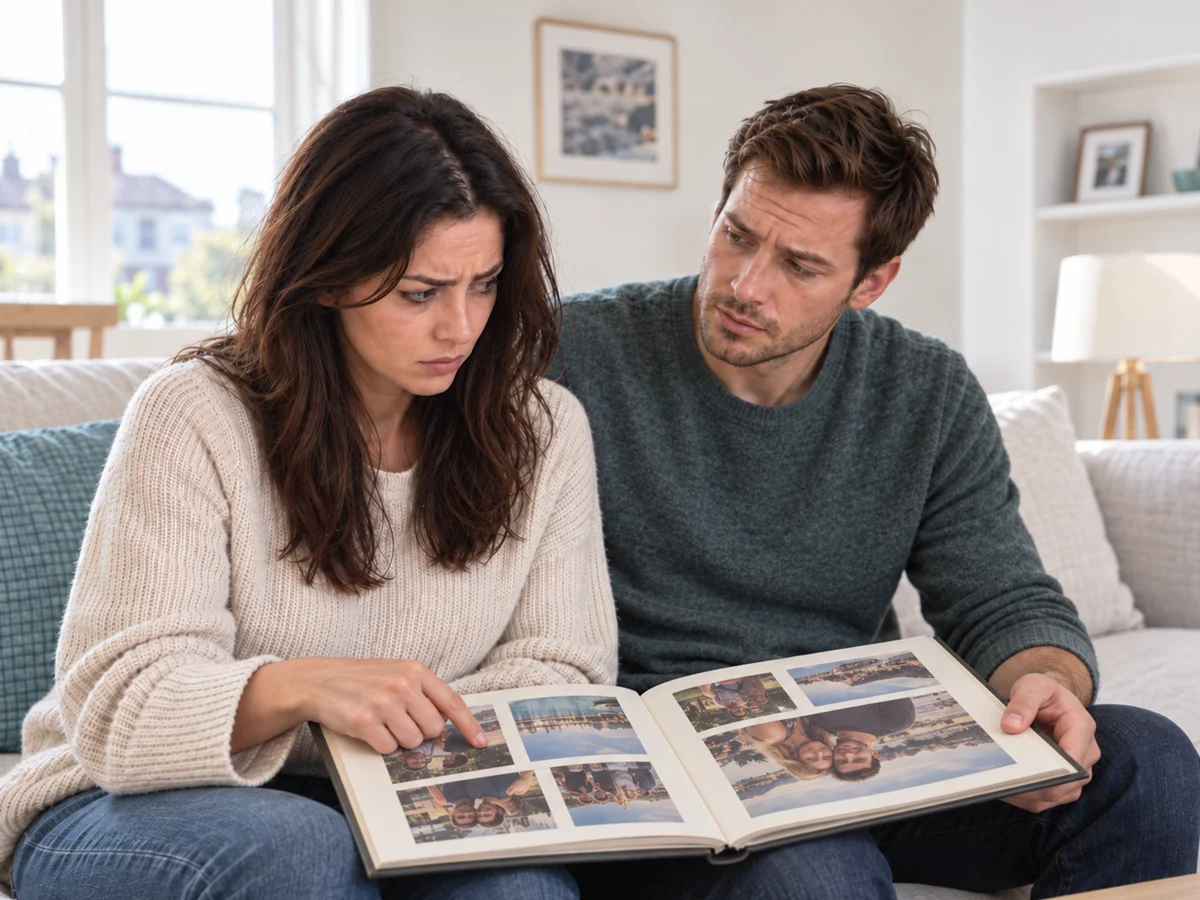 couple with photo album woman with retroactive jea