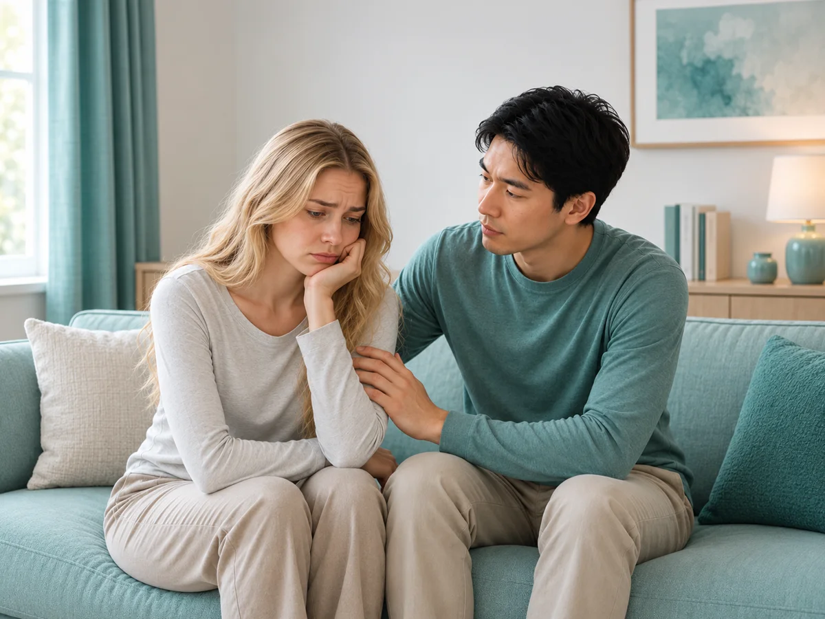 man supporting woman with pmdd