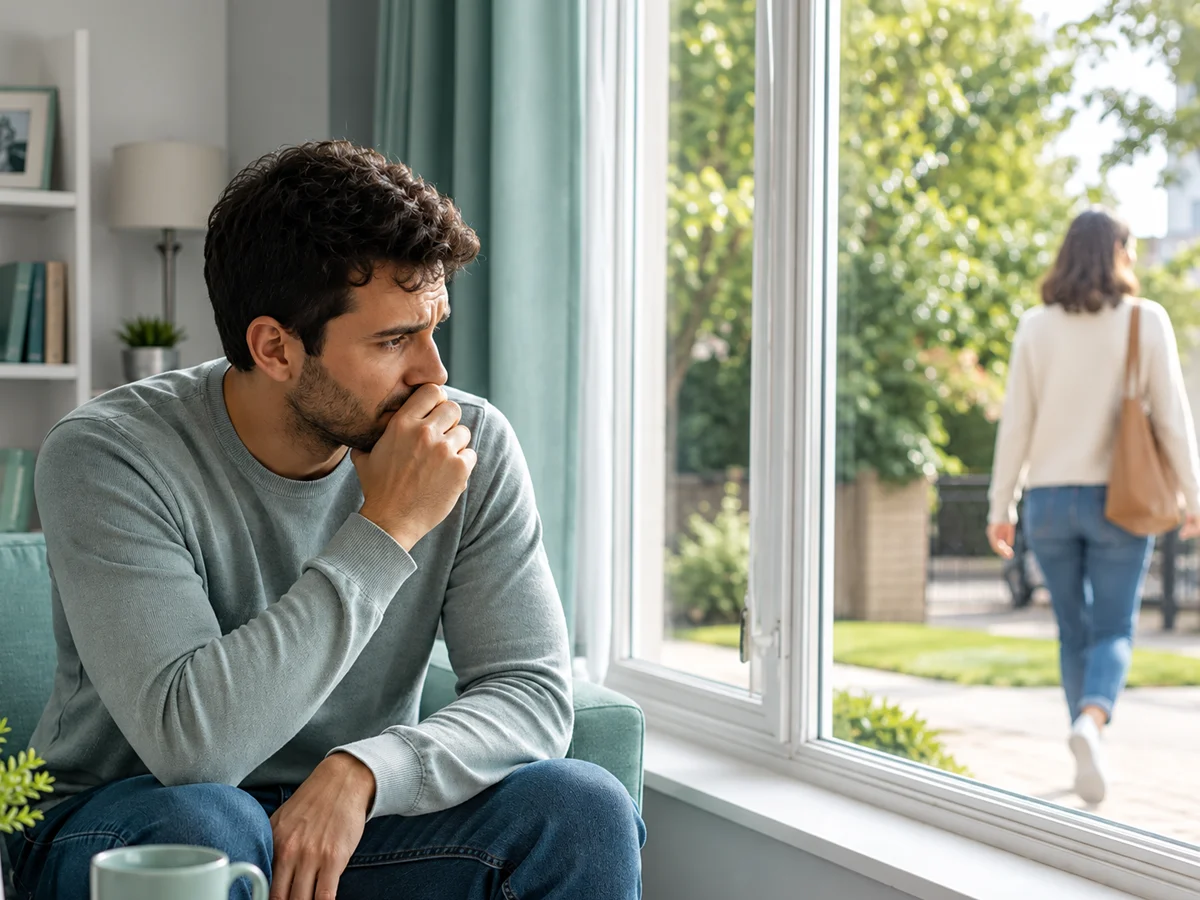 man with anxious attachment watching partner leave