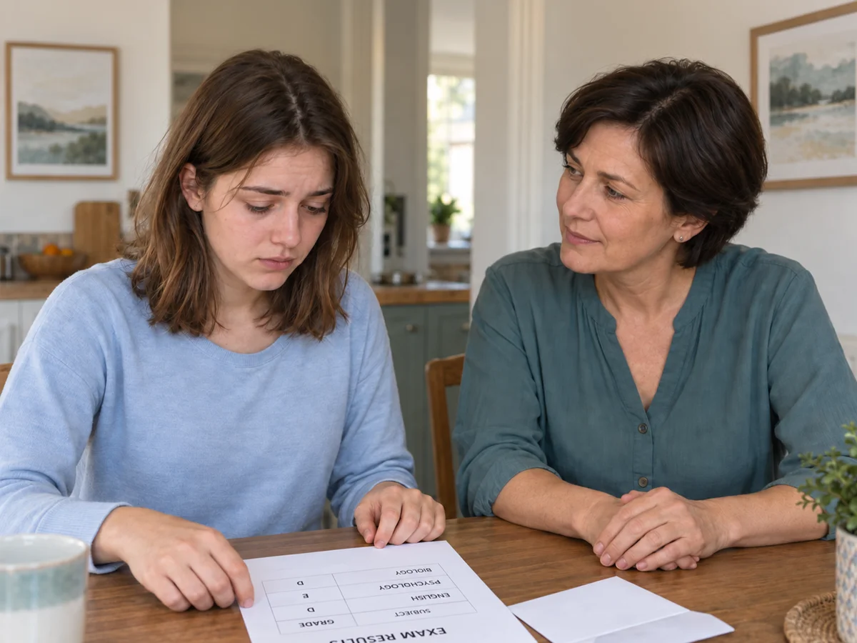 mother supporting daughter over exam results