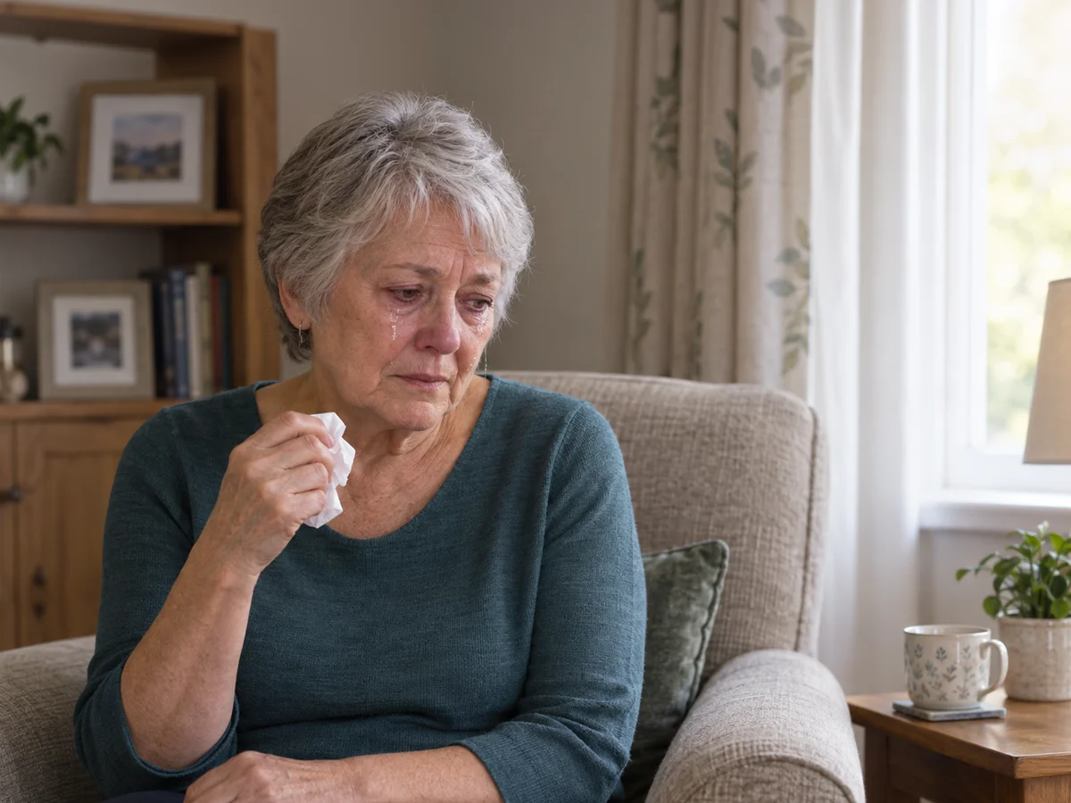 woman crying with grief