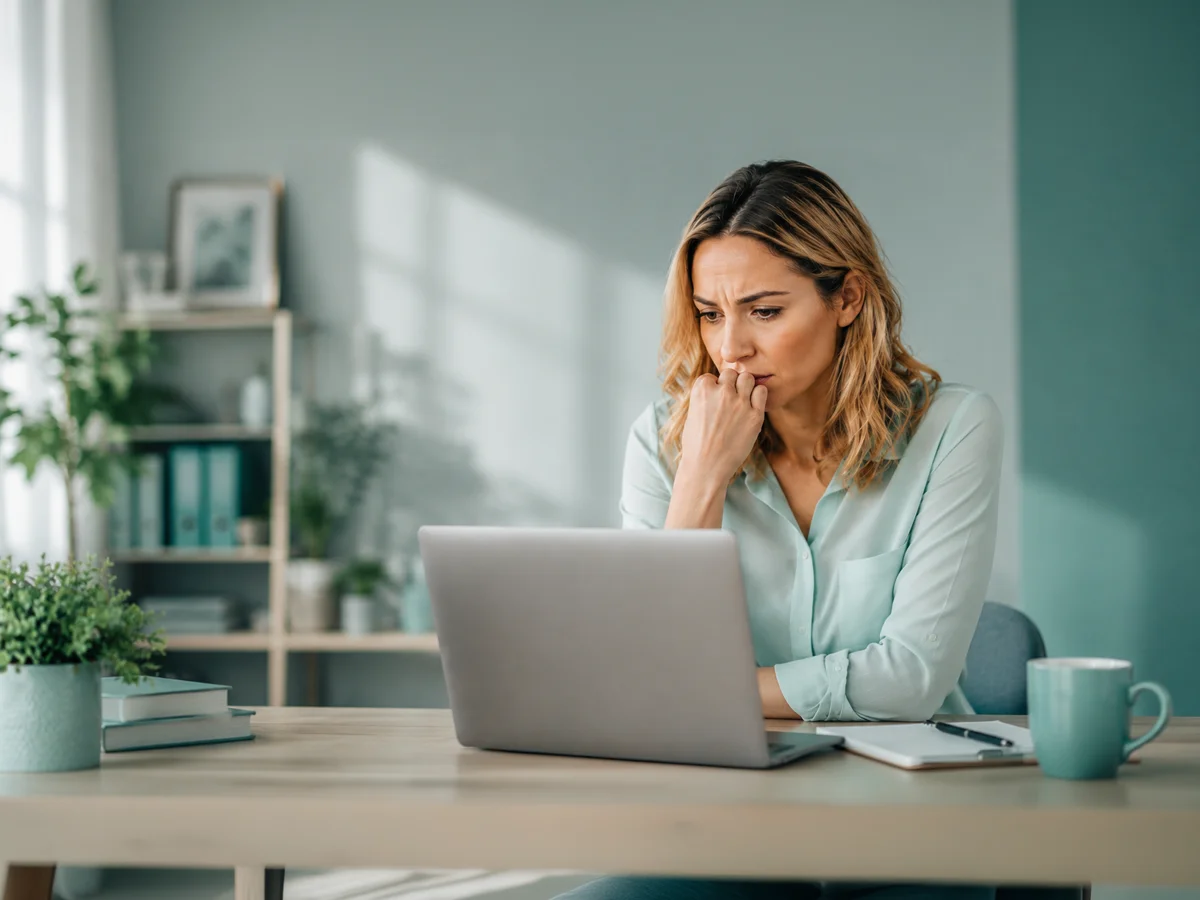 woman with imposter syndrome sitting at table with